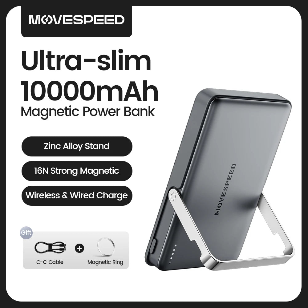 Movespeed S10 Slim Magnetic Power Bank 10000mAh - 20W Wireless Power Bank 15W for iPhone, Samsung, and Laptop