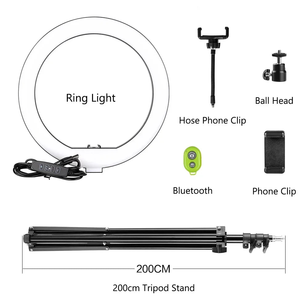 10" LED Ring Light with 2m Tripod - Selfie Ring Light with Remote Control, Bicolor, 3200K-5600K, YouTube