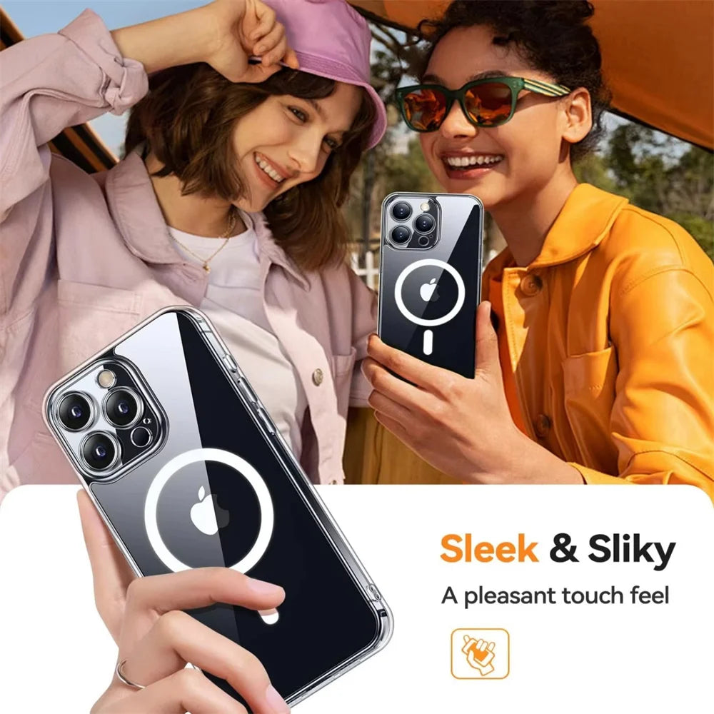 Clear MagSafe Case for iPhone 16, 15, 14, 13, 12, 11 Pro Max - Magnetic Camera Protection