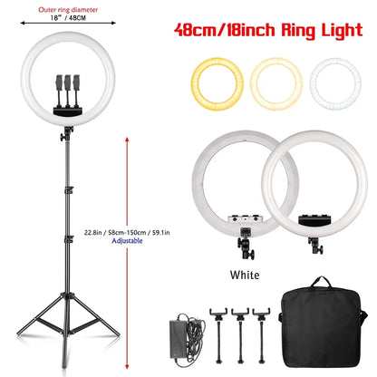 Luz anel SH com suporte para tripé, carga USB, lâmpada LED, regulável, fotografia, estúdio, 18 Polegada, 45cm