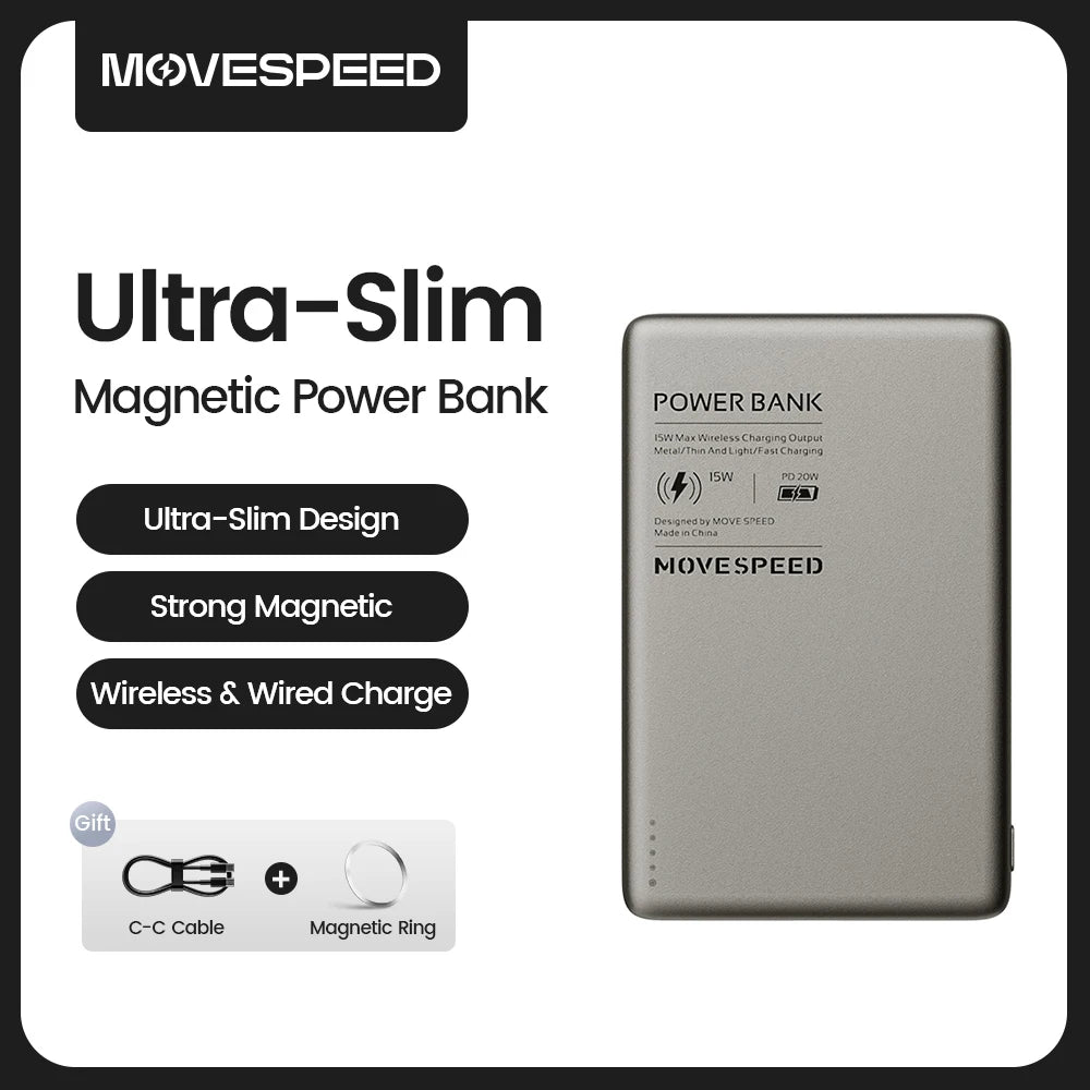 Movespeed s05 banco de potência magnético 5000mah bateria externa sem fio fina para magsafe powerbank para iphone 16 15 14 13 samsung 24