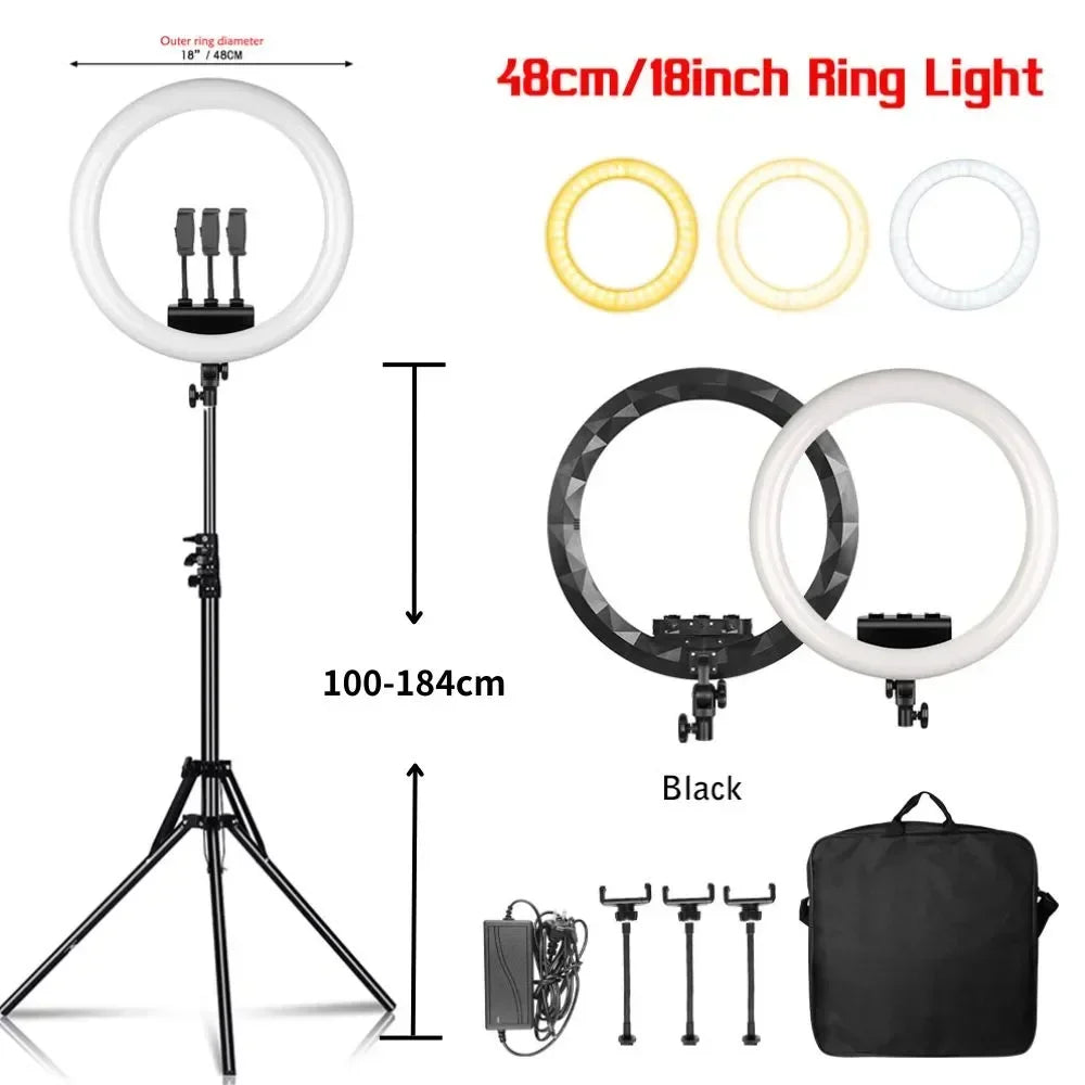 Luz anel SH com suporte para tripé, carga USB, lâmpada LED, regulável, fotografia, estúdio, 18 Polegada, 45cm