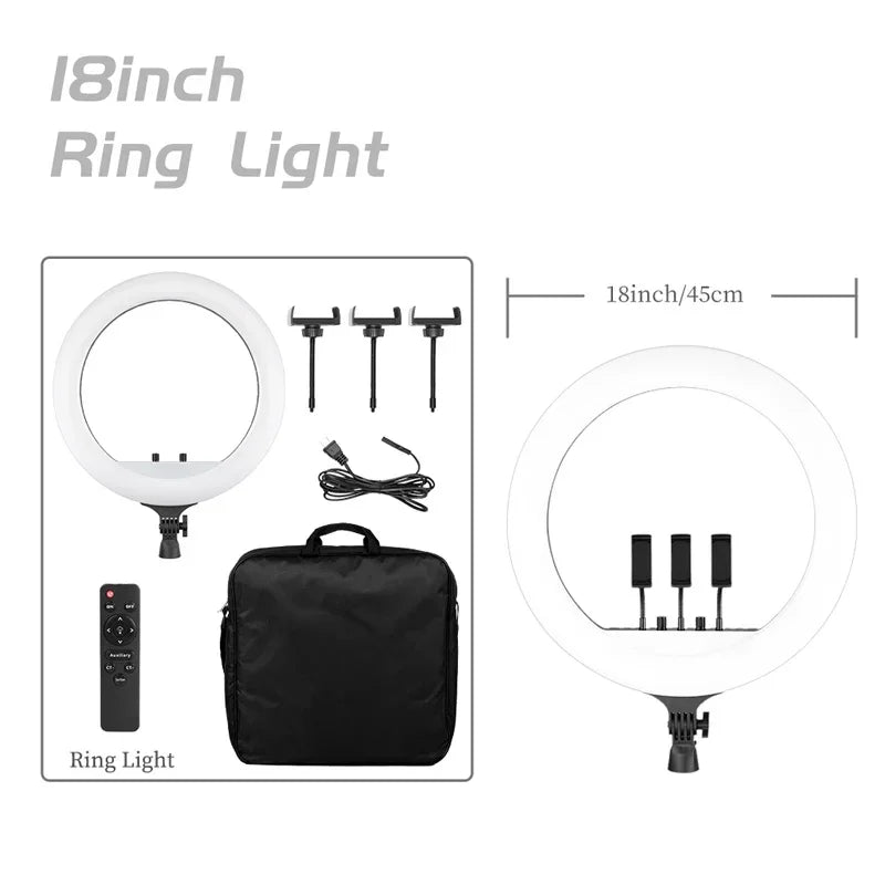 Luz anel SH com suporte para tripé, carga USB, lâmpada LED, regulável, fotografia, estúdio, 18 Polegada, 45cm