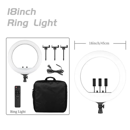 Luz anel SH com suporte para tripé, carga USB, lâmpada LED, regulável, fotografia, estúdio, 18 Polegada, 45cm