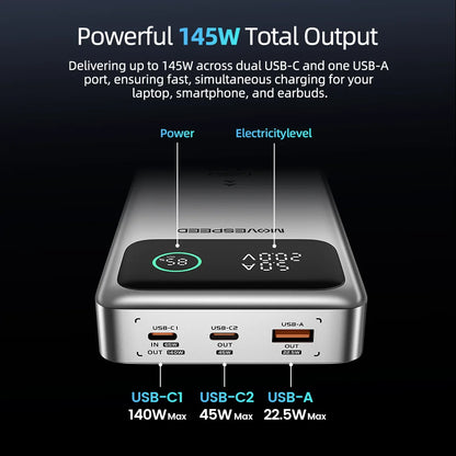 Power Bank Movespeed M25 Pro 140W 25000mAh - Carregamento Rápido Portátil MacBook Lenovo 100W