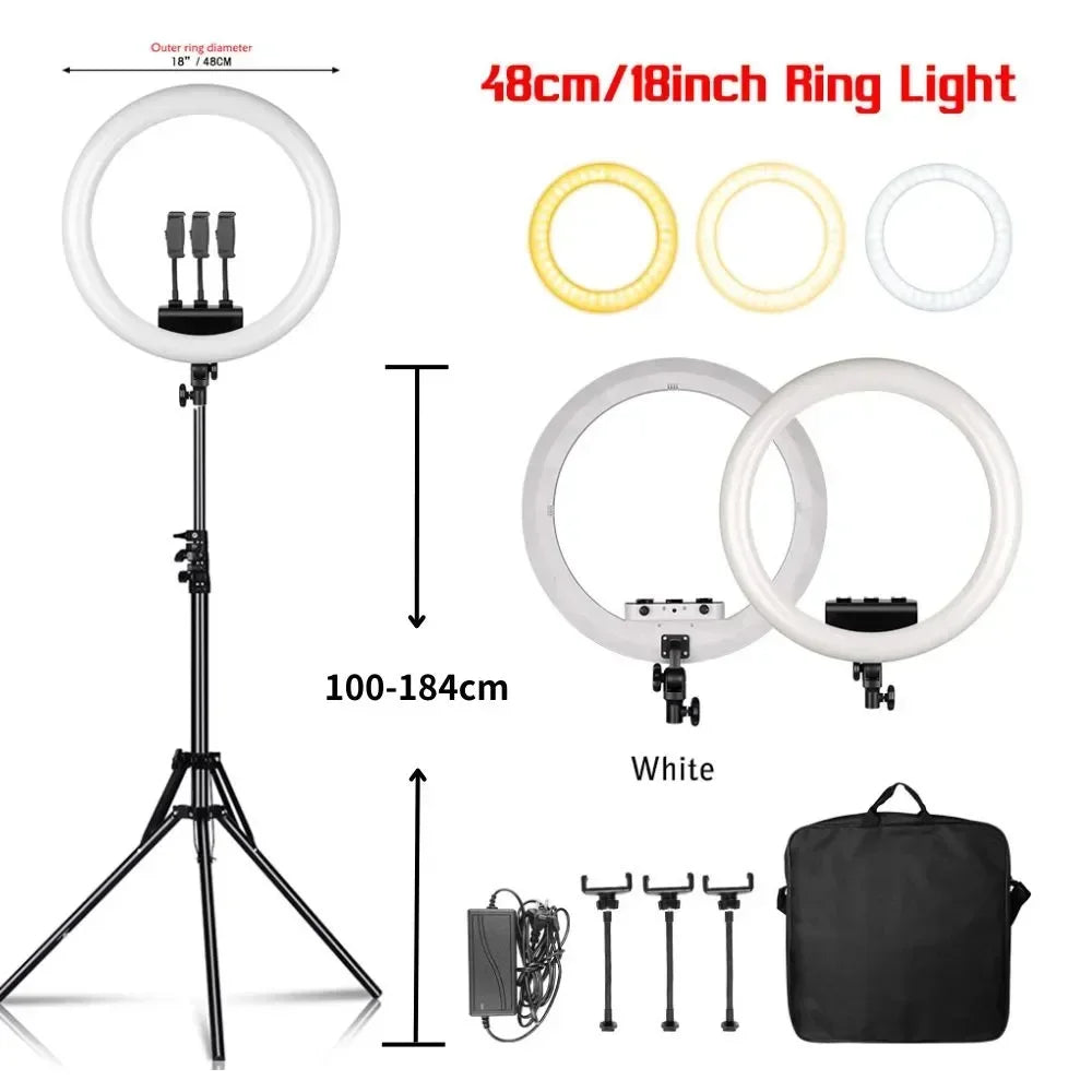 Luz anel SH com suporte para tripé, carga USB, lâmpada LED, regulável, fotografia, estúdio, 18 Polegada, 45cm