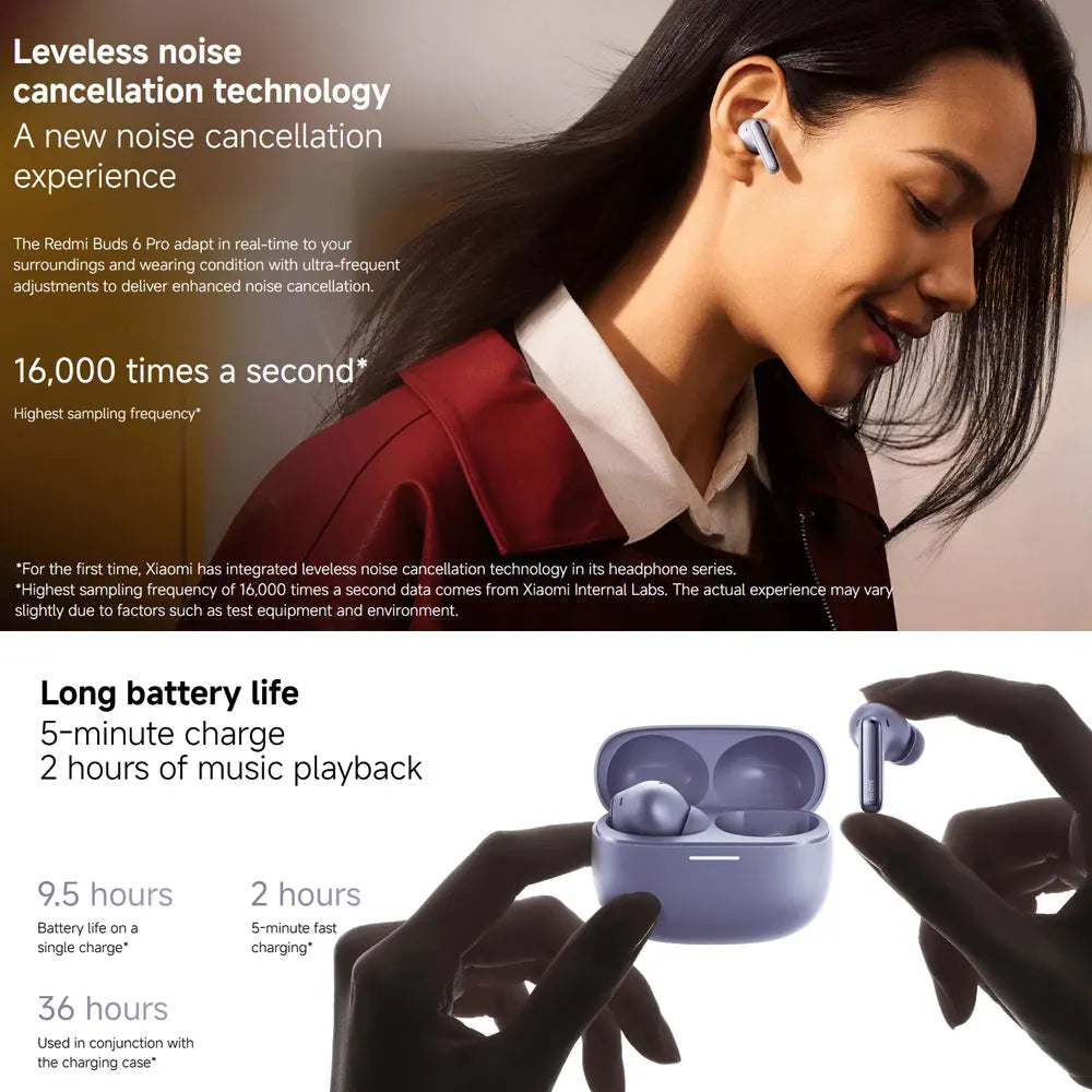 Xiaomi Redmi Buds 6 Pro Bluetooth 5.3 - ANC 55dB Áudio Hi-Res LDAC TWS