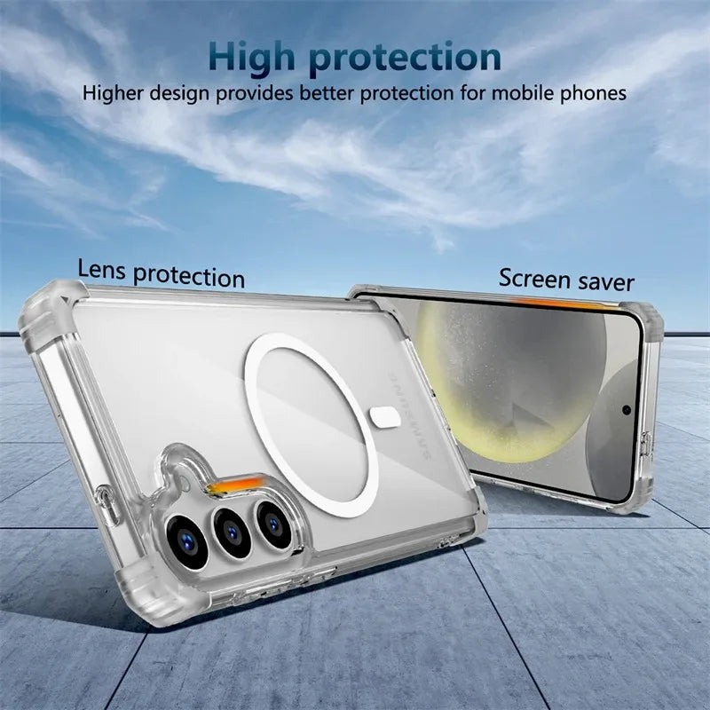 Capa MagSafe Transparente Samsung Galaxy S25 S24 S23 Ultra Plus - Magnética Premium