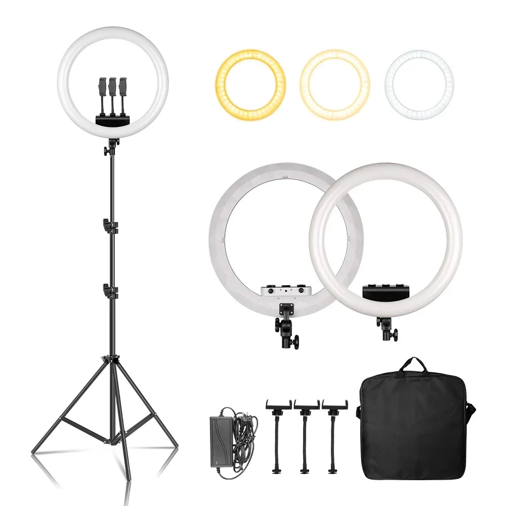 Luz anel SH com suporte para tripé, carga USB, lâmpada LED, regulável, fotografia, estúdio, 18 Polegada, 45cm