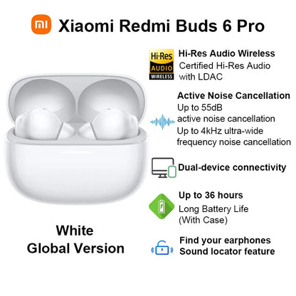 Xiaomi Redmi Buds 6 Pro Bluetooth 5.3 - ANC 55dB Áudio Hi-Res LDAC TWS