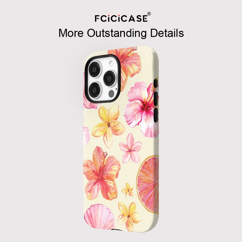 Capa MagSafe Padrão Flores iPhone 16 15 14 13 12 11 Pro Max - 2 em 1 Magnética Luxo Floral