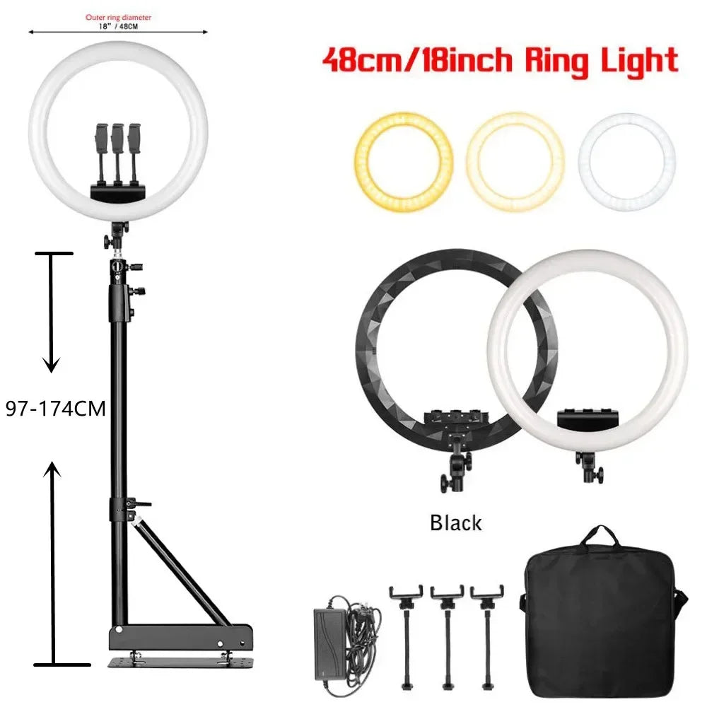Luz anel SH com suporte para tripé, carga USB, lâmpada LED, regulável, fotografia, estúdio, 18 Polegada, 45cm