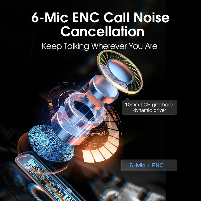 QCY HT05 ANC TWS 40dB Bluetooth 5.2 - 6 Microfones ENC 30h IPX5