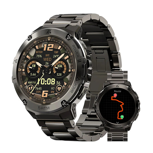 Didamel T3E Smartwatch Militar GPS AMOLED 1.43" - Bússola Altímetro 5ATM IP69K Aço Inoxidável 470mAh