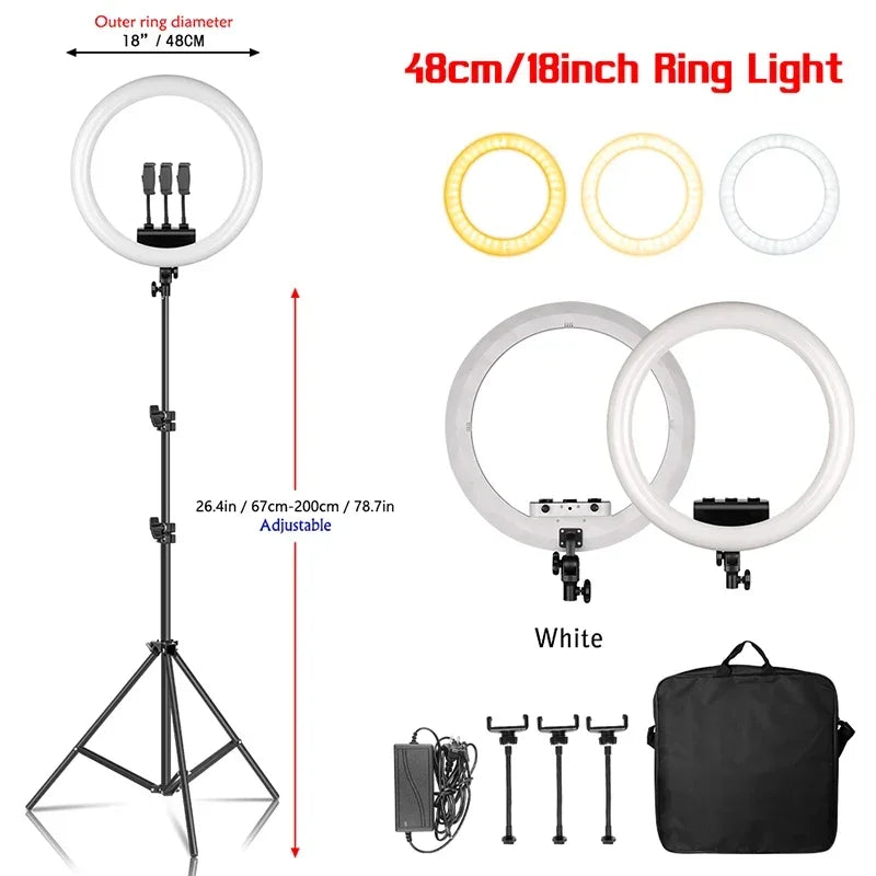 Luz anel SH com suporte para tripé, carga USB, lâmpada LED, regulável, fotografia, estúdio, 18 Polegada, 45cm