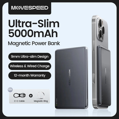 Movespeed s05 banco de potência magnético 5000mah bateria externa sem fio fina para magsafe powerbank para iphone 16 15 14 13 samsung 24