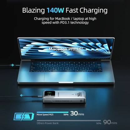 Power Bank Movespeed M25 Pro 140W 25000mAh - Carregamento Rápido Portátil MacBook Lenovo 100W
