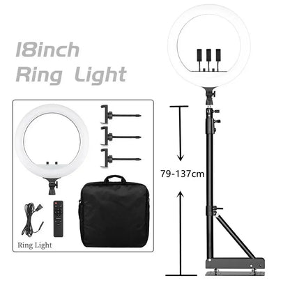 Luz anel SH com suporte para tripé, carga USB, lâmpada LED, regulável, fotografia, estúdio, 18 Polegada, 45cm