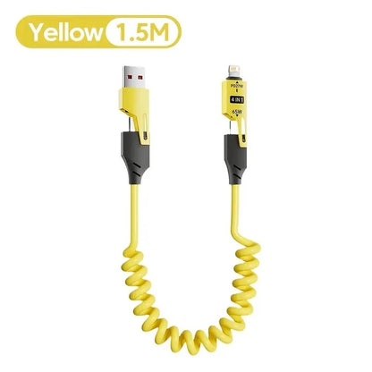 65W 4-in-1 Telescopic Spring Cable - Short Retractable USB-C for iPhone 15, 14, 13, and 12 (Universal)