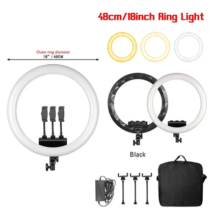 Luz anel SH com suporte para tripé, carga USB, lâmpada LED, regulável, fotografia, estúdio, 18 Polegada, 45cm