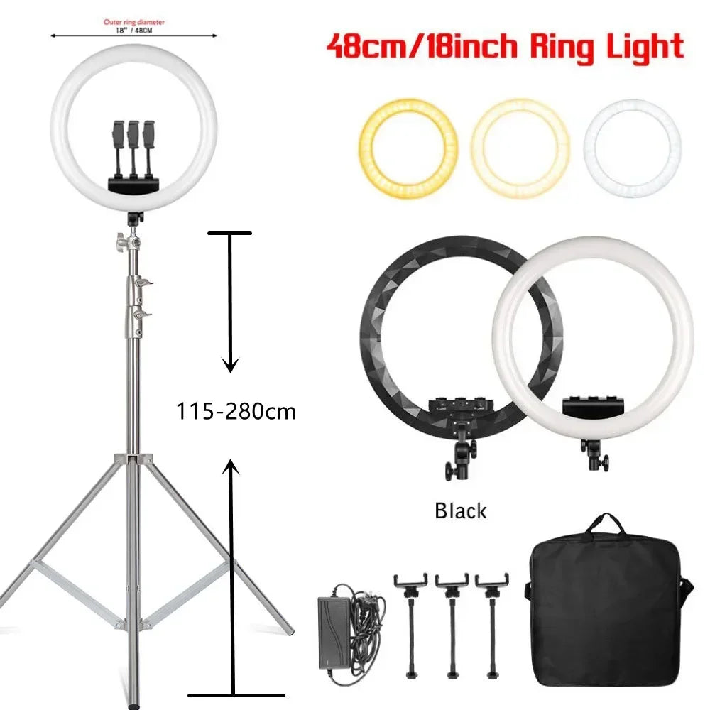 Luz anel SH com suporte para tripé, carga USB, lâmpada LED, regulável, fotografia, estúdio, 18 Polegada, 45cm