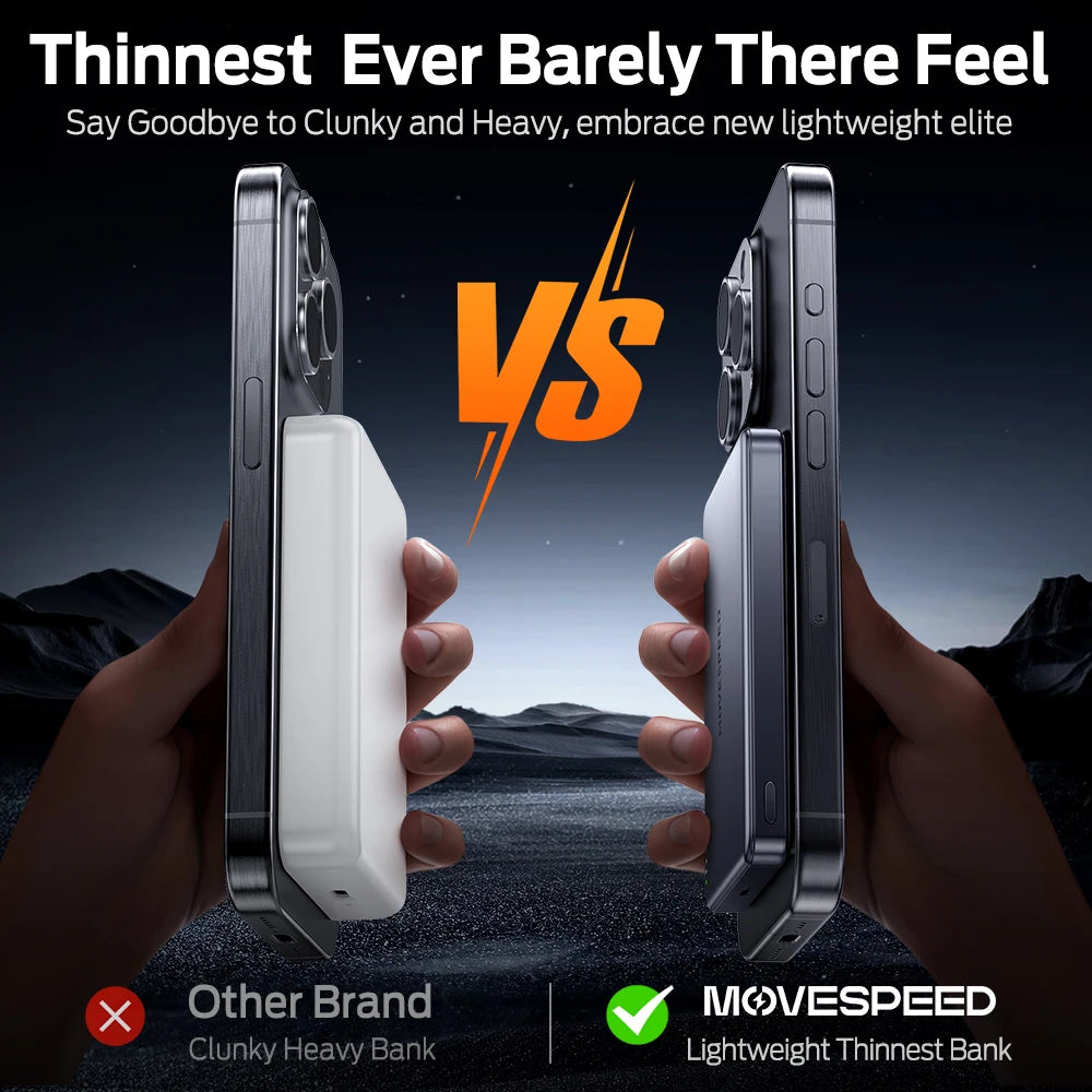 Power Bank Magnético Movespeed S10 Fino 10000mAh - PD 20W Sem Fios 15W iPhone Samsung Portátil