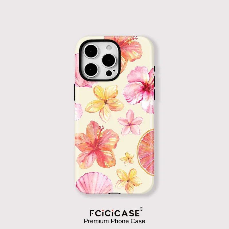 Capa MagSafe Padrão Flores iPhone 16 15 14 13 12 11 Pro Max - 2 em 1 Magnética Luxo Floral