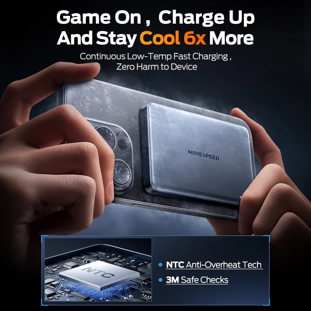 Power Bank Magnético Movespeed S10 Fino 10000mAh - PD 20W Sem Fios 15W iPhone Samsung Portátil