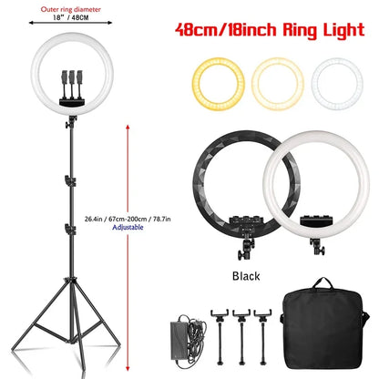 Luz anel SH com suporte para tripé, carga USB, lâmpada LED, regulável, fotografia, estúdio, 18 Polegada, 45cm