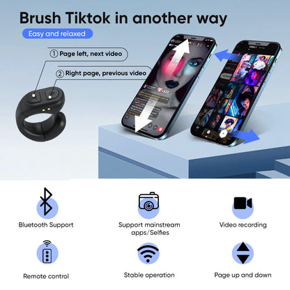 Anel Controlo Remoto Bluetooth 60h - Page Turner Selfie Obturador Câmera Portátil Universal