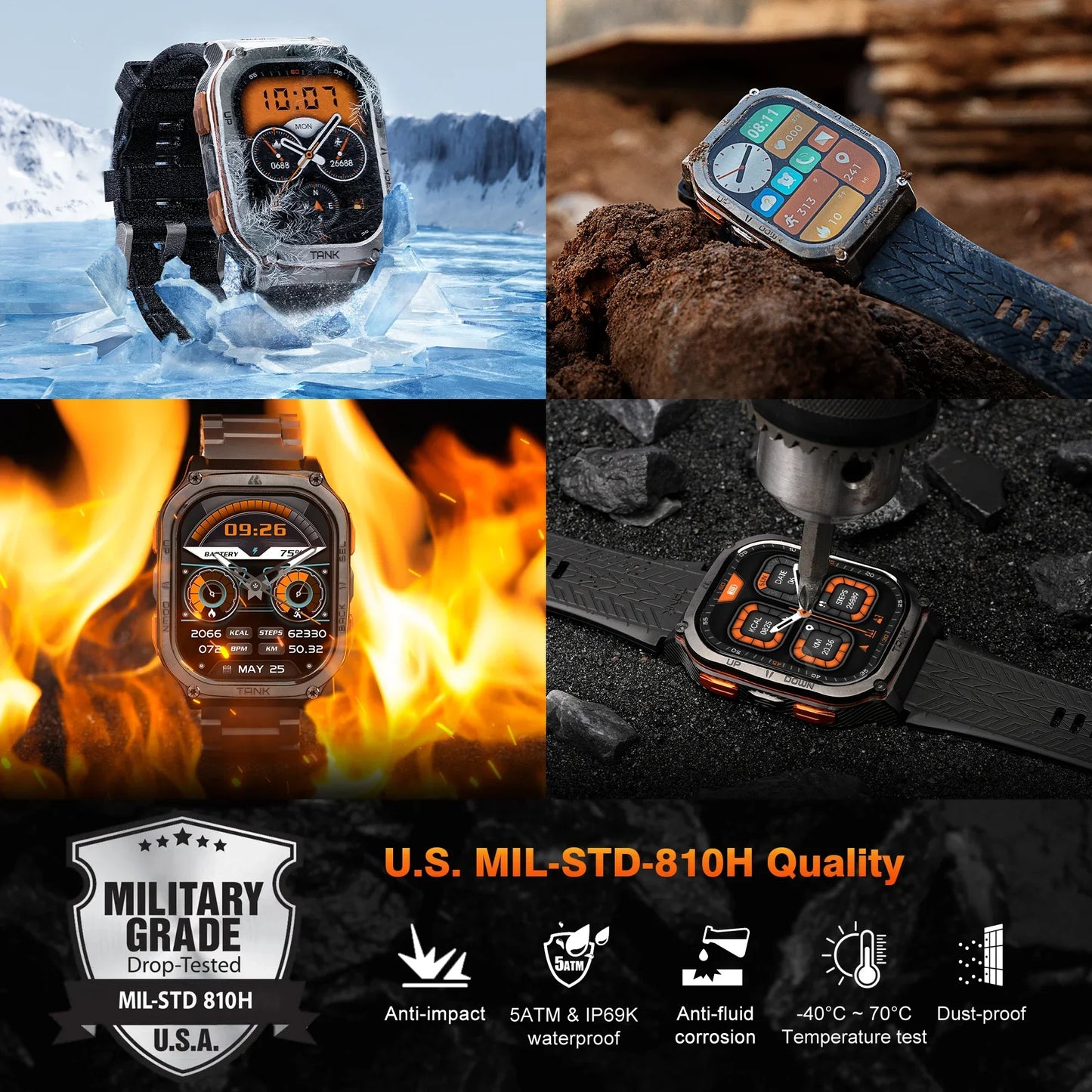Kospet Tank M3 Ultra GPS Smartwatch AMOLED 1.96" - 5ATM Diving Skiing Hiking 480mAh MIL-STD-810H