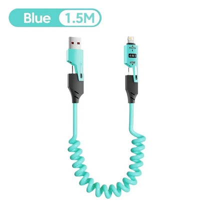 65W 4-in-1 Telescopic Spring Cable - Short Retractable USB-C for iPhone 15, 14, 13, and 12 (Universal)