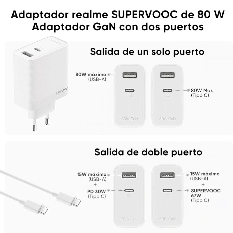 Carregador realme supervooc original, carregamento rápido, usb, ue, para realme 14 pro + realme gt7 pro realme buds air 7 45w 67w 120w