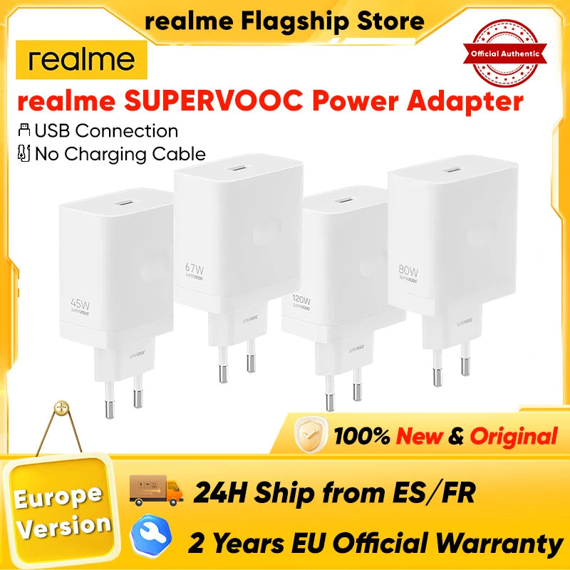 Carregador realme supervooc original, carregamento rápido, usb, ue, para realme 14 pro + realme gt7 pro realme buds air 7 45w 67w 120w