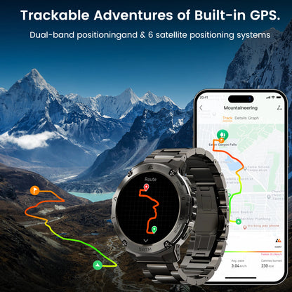 Didamel T3E Smartwatch Militar GPS AMOLED 1.43" - Bússola Altímetro 5ATM IP69K Aço Inoxidável 470mAh