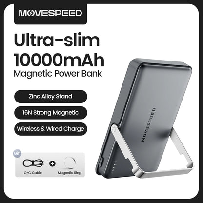 Power Bank Magnético Movespeed S10 Fino 10000mAh - PD 20W Sem Fios 15W iPhone Samsung Portátil