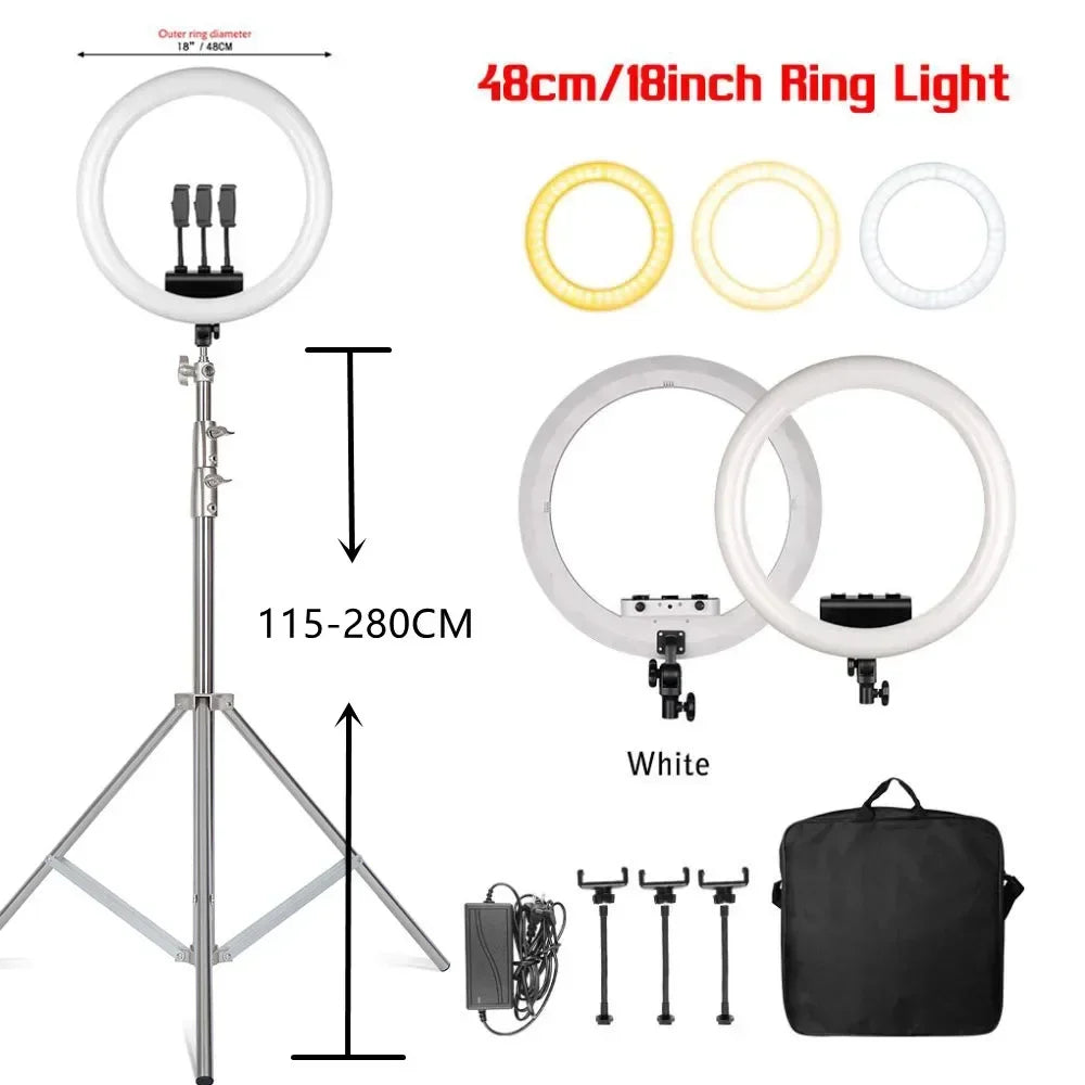 Luz anel SH com suporte para tripé, carga USB, lâmpada LED, regulável, fotografia, estúdio, 18 Polegada, 45cm