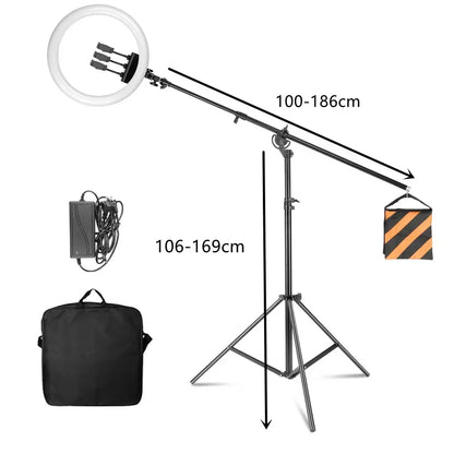 Luz anel SH com suporte para tripé, carga USB, lâmpada LED, regulável, fotografia, estúdio, 18 Polegada, 45cm
