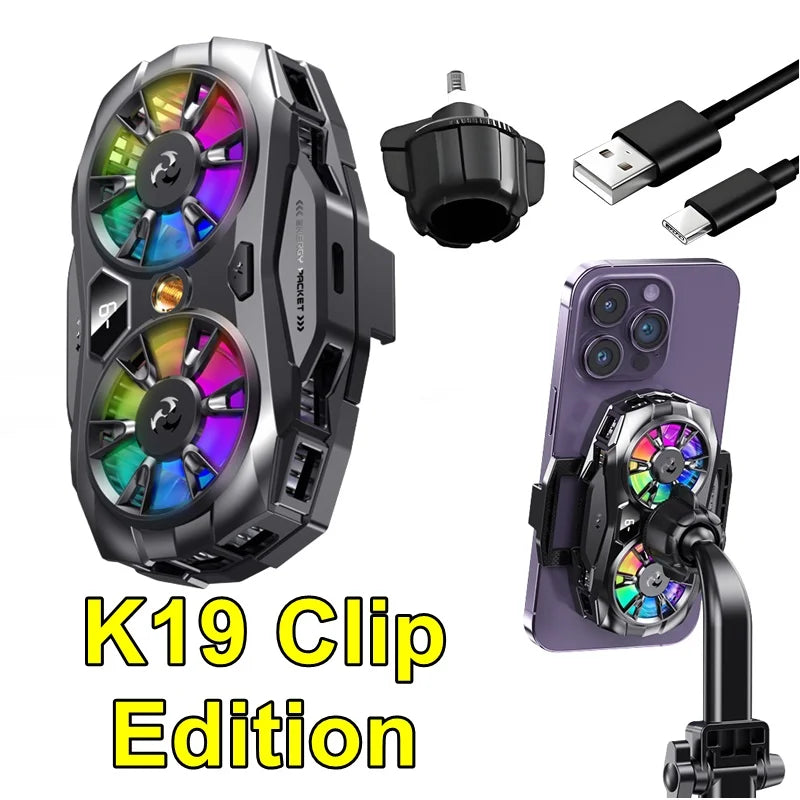 Cooler Gaming K20 Semicondutor Magnético - Display Digital RGB Ventilador Portátil Universal