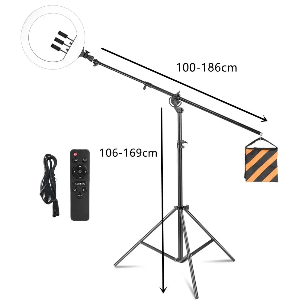 Luz anel SH com suporte para tripé, carga USB, lâmpada LED, regulável, fotografia, estúdio, 18 Polegada, 45cm