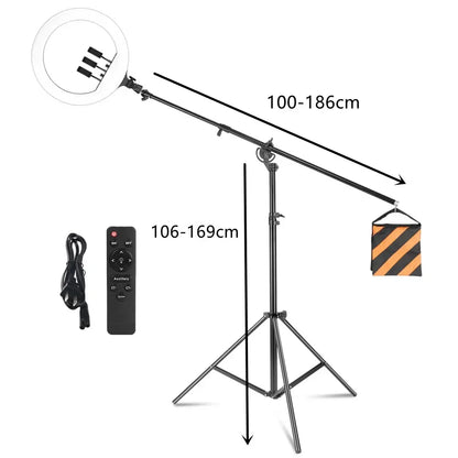 Luz anel SH com suporte para tripé, carga USB, lâmpada LED, regulável, fotografia, estúdio, 18 Polegada, 45cm