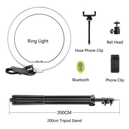 10" LED Ring Light with 2m Tripod - Selfie Ring Light with Remote Control, Bicolor, 3200K-5600K, YouTube