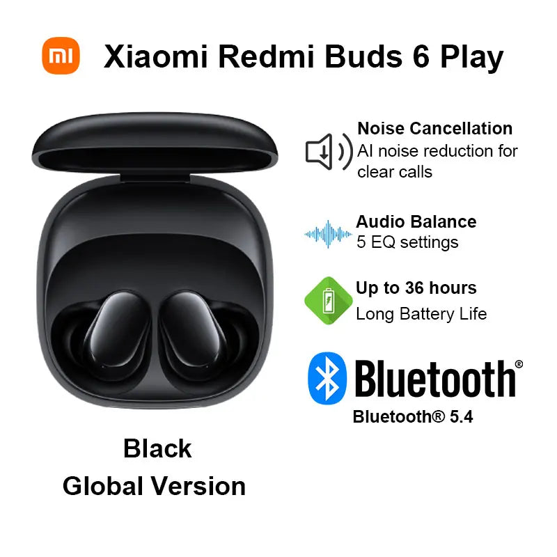 Xiaomi Redmi Buds 6 Play Kabellose Bluetooth-Kopfhörer, KI-Geräuschunterdrückung, Touch-Steuerung, lange Akkulaufzeit, BT5.4