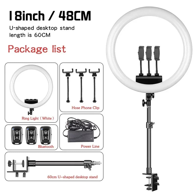Luz anel SH com suporte para tripé, carga USB, lâmpada LED, regulável, fotografia, estúdio, 18 Polegada, 45cm