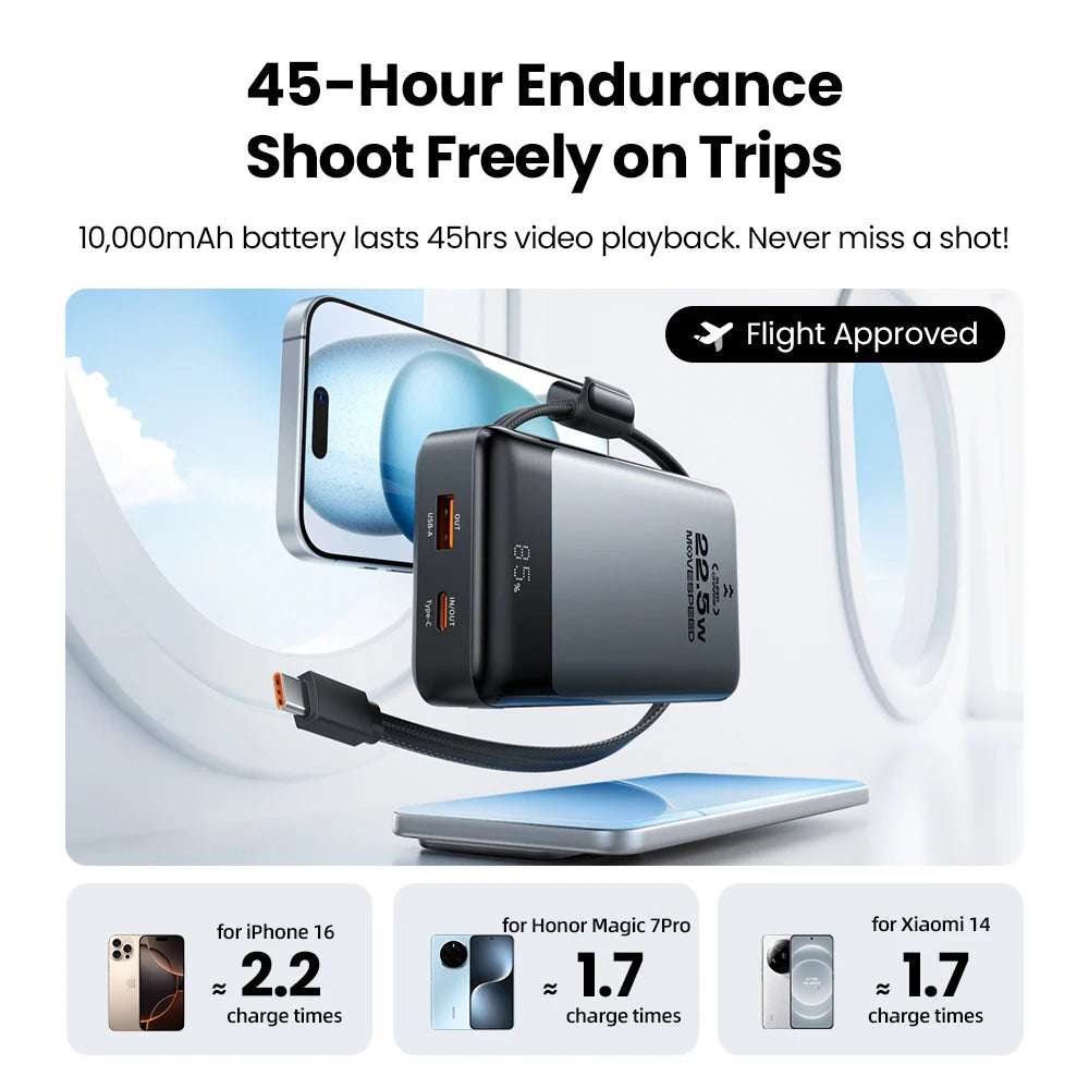 Power Bank Movespeed MSP17 10000mAh 22.5W 2 em 1 - Carregador Parede Plugue UE Dobrável Portátil