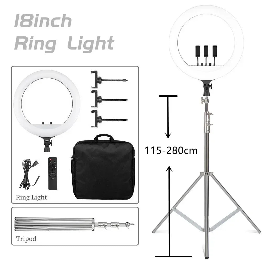 Luz anel SH com suporte para tripé, carga USB, lâmpada LED, regulável, fotografia, estúdio, 18 Polegada, 45cm