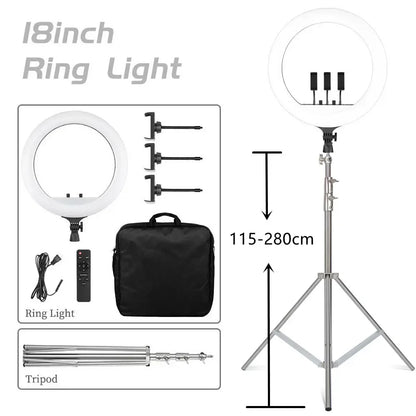 Luz anel SH com suporte para tripé, carga USB, lâmpada LED, regulável, fotografia, estúdio, 18 Polegada, 45cm