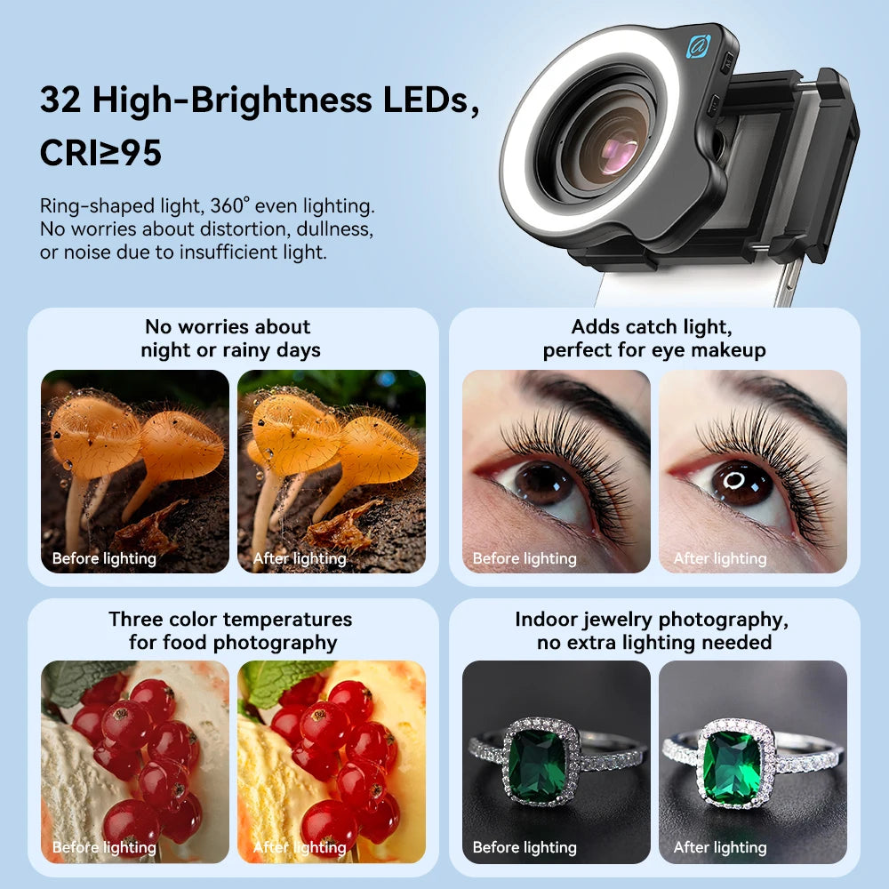 Lente Macro Apexel 10-20x Zoom LED - HD Micro Lentes iPhone Samsung Universal