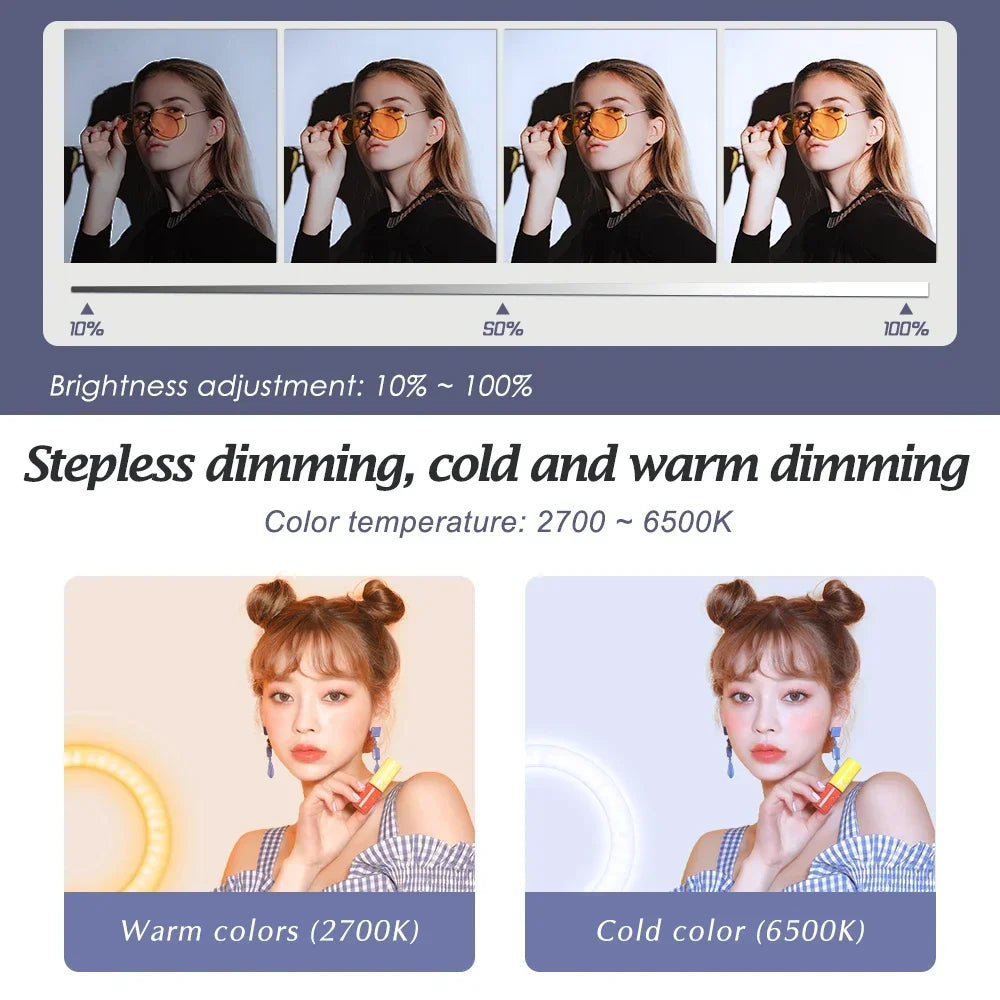 Luz anel SH com suporte para tripé, carga USB, lâmpada LED, regulável, fotografia, estúdio, 18 Polegada, 45cm