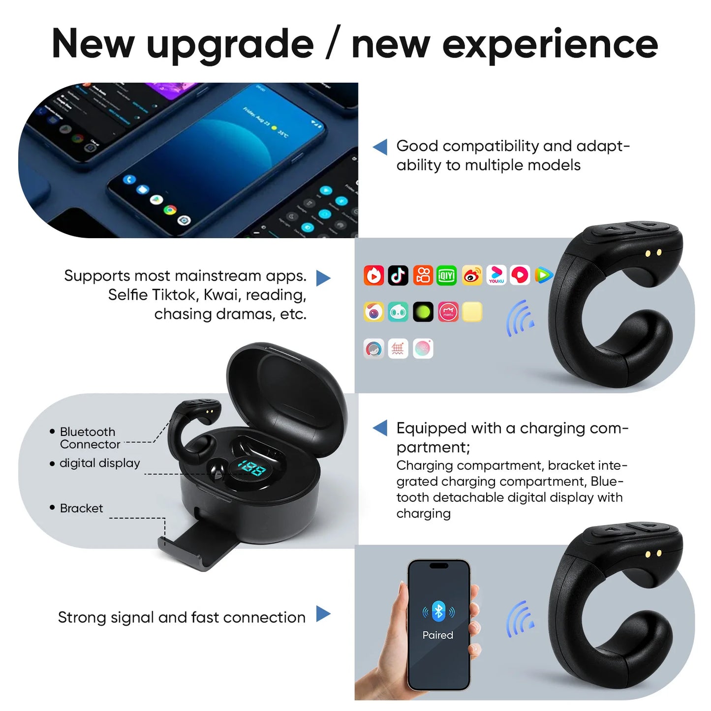 Anel Controlo Remoto Bluetooth 60h - Page Turner Selfie Obturador Câmera Portátil Universal